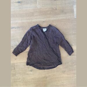 flax 100% linen purple button trim crossover long sleeve